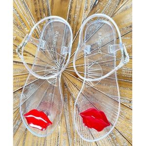 NWT Jelly Sandals in Clear with Lips Detail